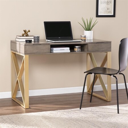 Gfancy Fixtures Modern Gray & Gold Writing Desk with Storage GF3108642